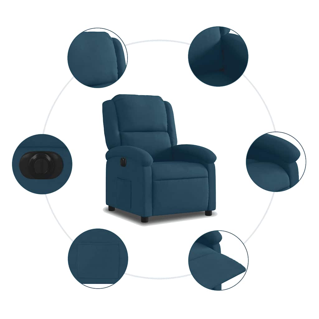 Poltrona Reclinabile Elettrica Blu in Velluto