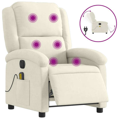 Poltrona Massaggiante Reclinabile Elettrica Crema Velluto - homemem39