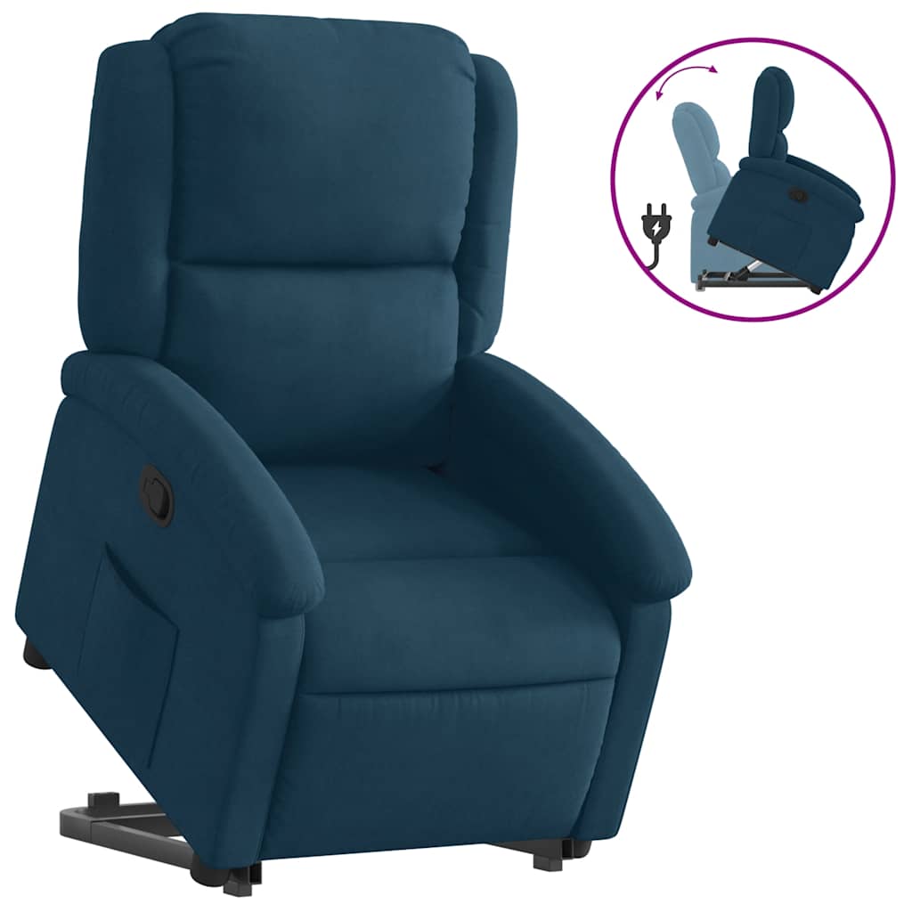 Poltrona Alzapersona Reclinabile Blu in Velluto | homemem39