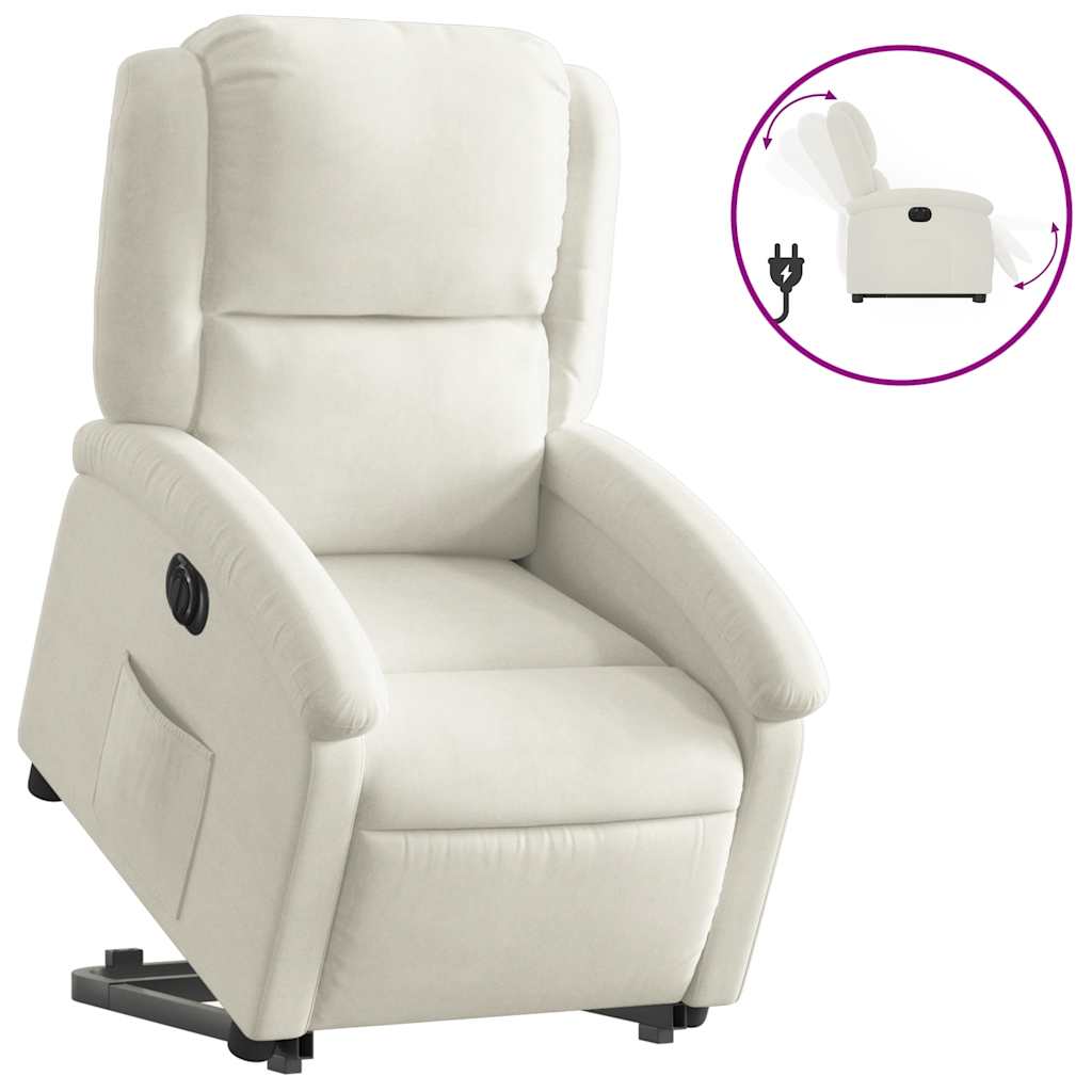 Poltrona Alzapersona Reclinabile Elettrica Crema in Velluto | homemem39
