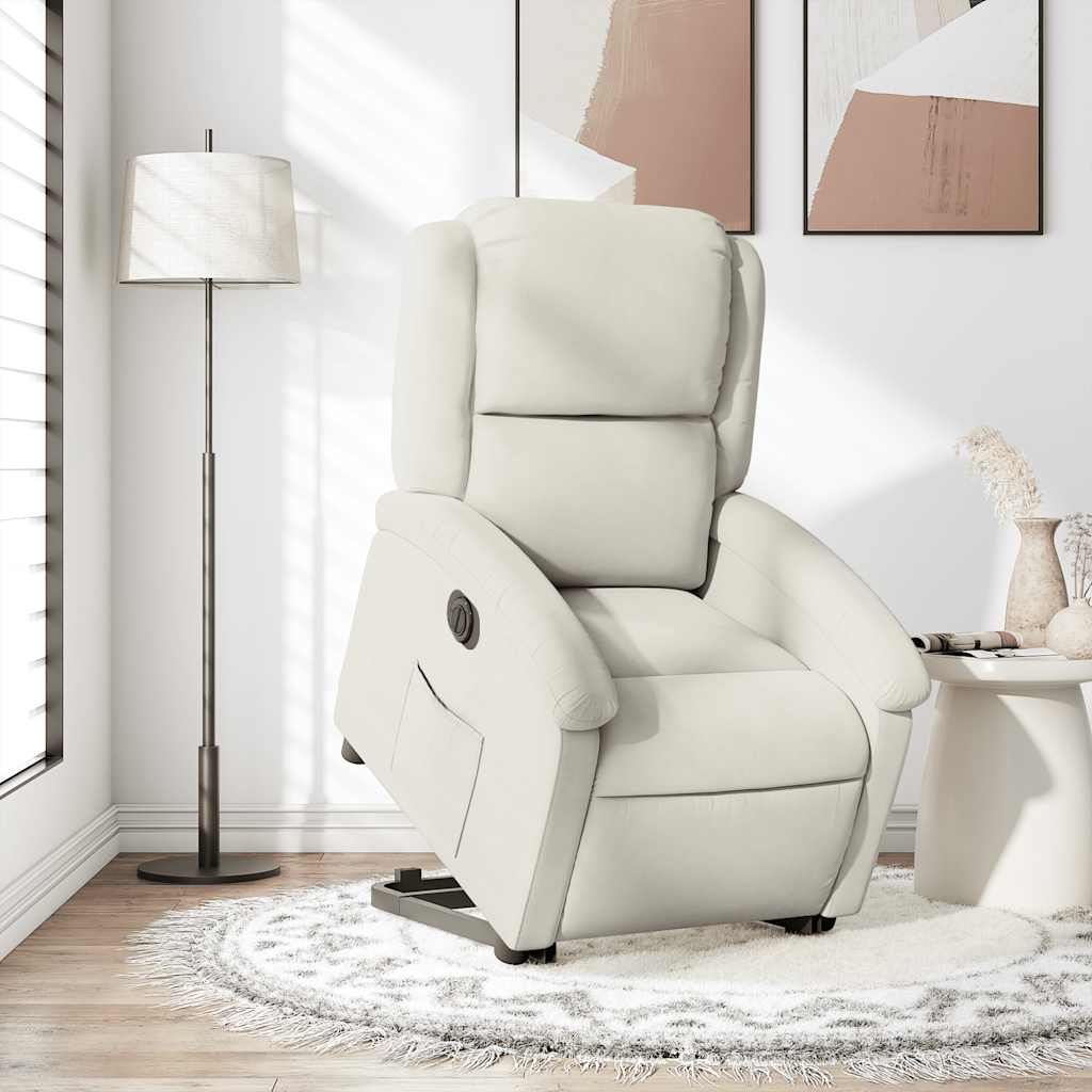 Poltrona Alzapersona Reclinabile Elettrica Crema in Velluto