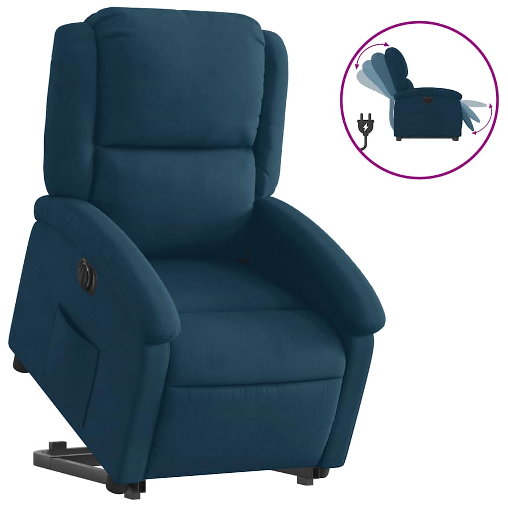 Poltrona Alzapersona Reclinabile Elettrica Blu in Velluto