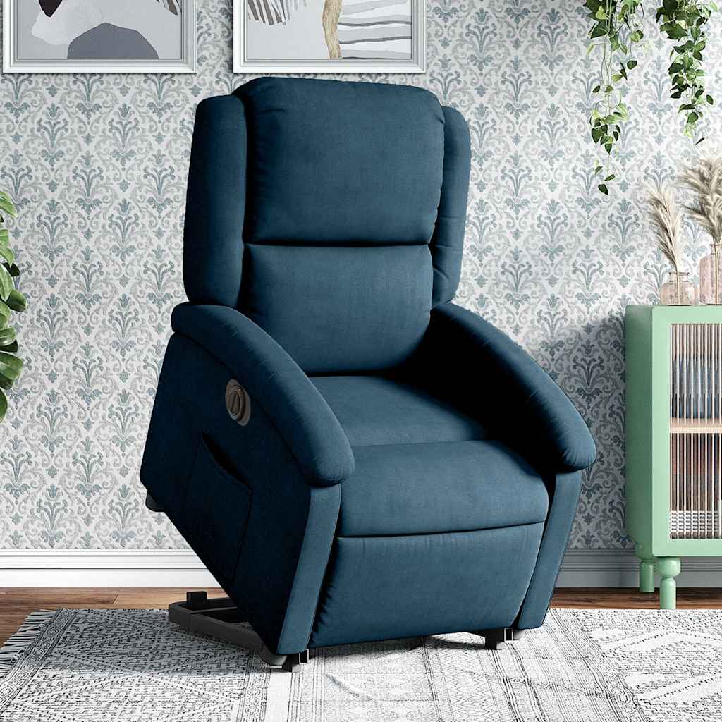 Poltrona Alzapersona Reclinabile Elettrica Blu in Velluto