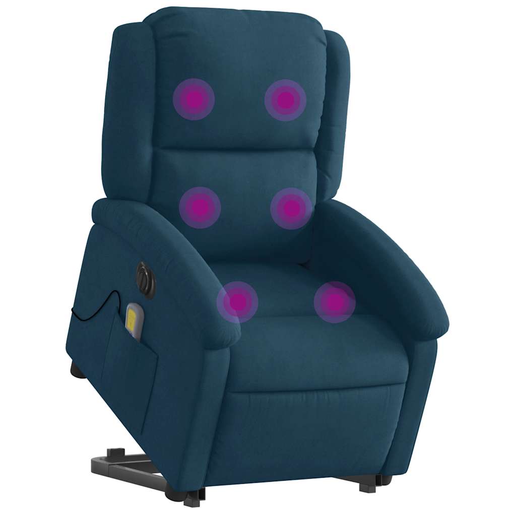 Poltrona Alzapersona Massaggi Reclinabile Elettrica Blu Velluto | homemem39