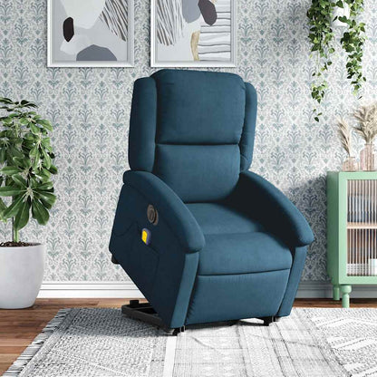Poltrona Alzapersona Massaggi Reclinabile Elettrica Blu Velluto