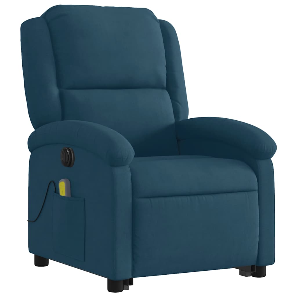Poltrona Alzapersona Massaggi Reclinabile Elettrica Blu Velluto | homemem39