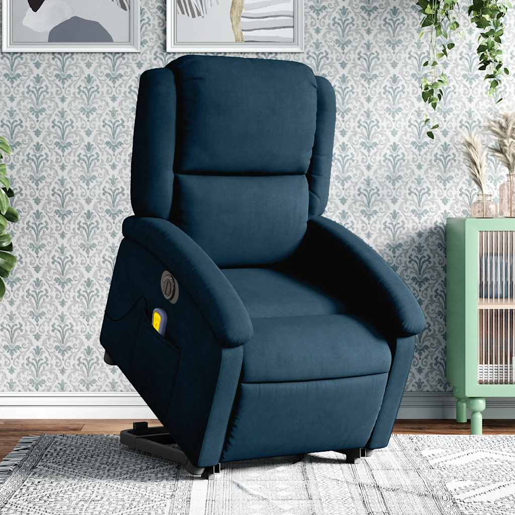 Poltrona Alzapersona Massaggi Reclinabile Elettrica Blu Velluto