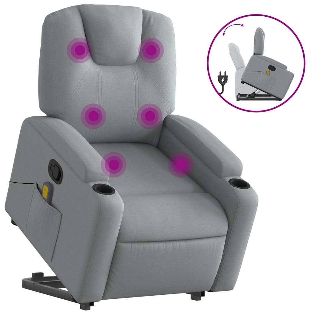 Poltrona Alzapersona Massaggi Reclinabile Grigio Chiaro Tessuto | homemem39