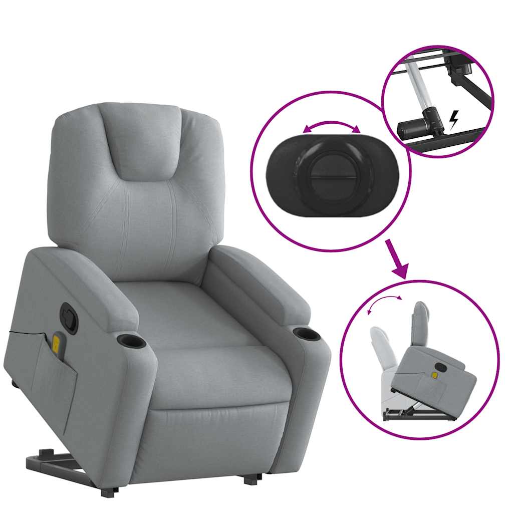 Poltrona Alzapersona Massaggi Reclinabile Grigio Chiaro Tessuto | homemem39
