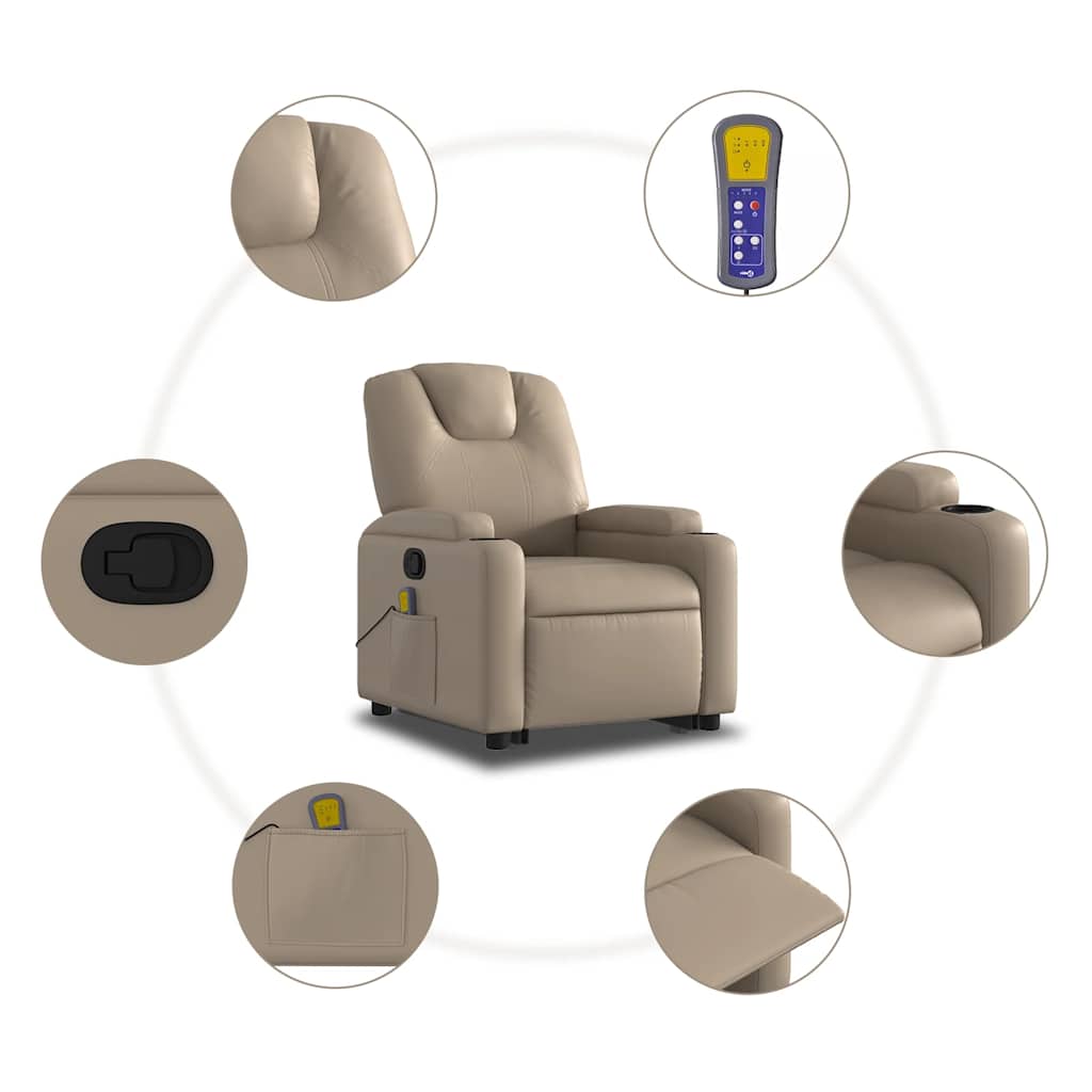 Poltrona Alzapersone Massaggi Reclinabile Cappuccino Similpelle | homemem39