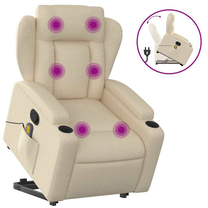 Poltrona Alzapersona Massaggiante Reclinabile Crema in Tessuto | homemem39