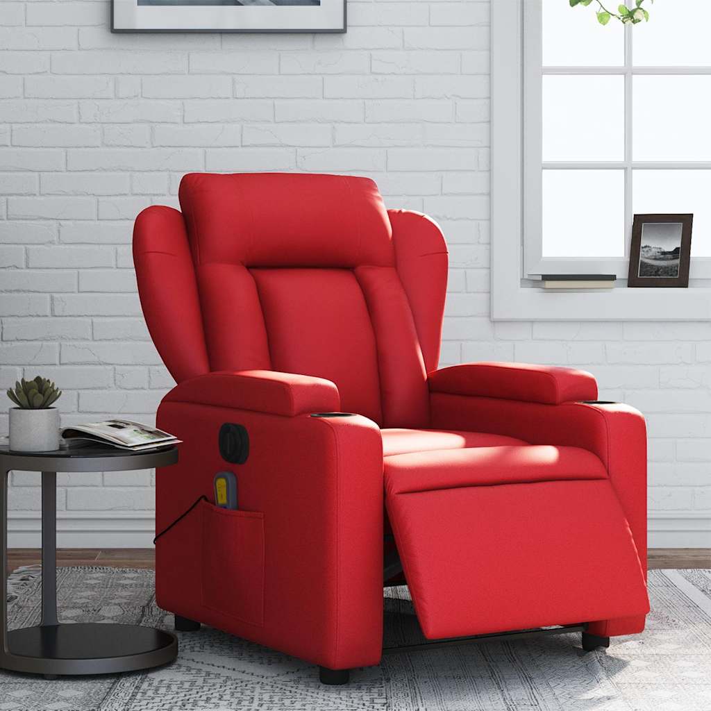 Poltrona Massaggio Elettrica Reclinabile Rosso Similpelle | homemem39