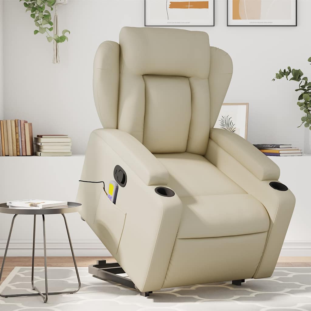 Poltrona Alzapersona Reclinabile Massaggio Crema Similpelle | homemem39