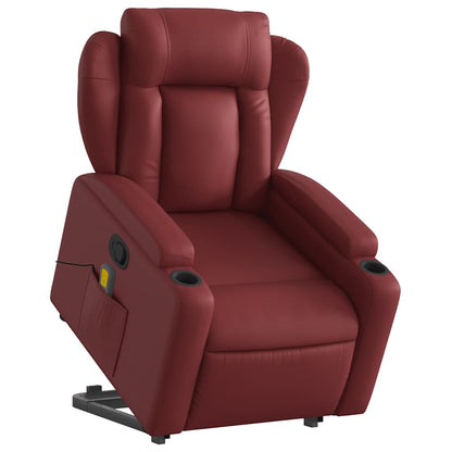 Poltrona Alzapersone Massaggi Reclinabile Rosso Vino Similpelle | homemem39