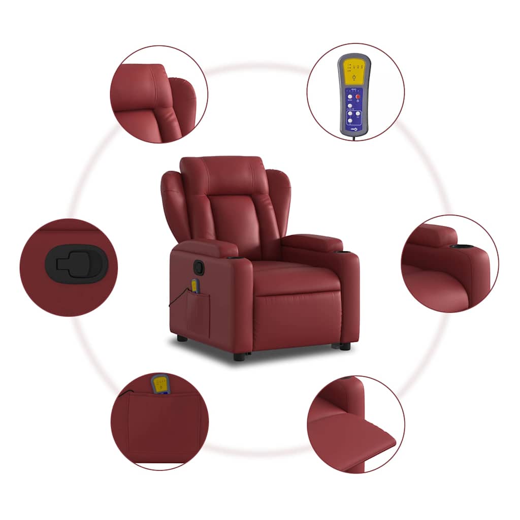 Poltrona Alzapersone Massaggi Reclinabile Rosso Vino Similpelle | homemem39