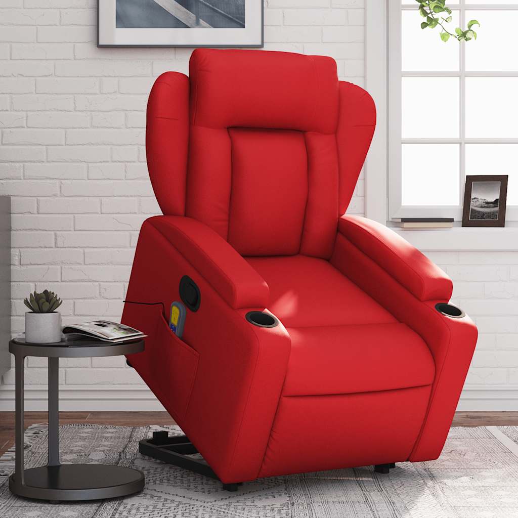 Poltrona Alzapersona Reclinabile Massaggio Rosso in Similpelle | homemem39