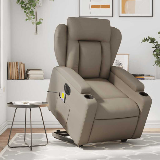 Poltrona Alzapersona Massaggio Elettrica Cappuccino Similpelle - homemem39