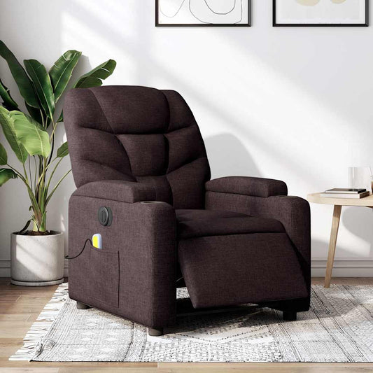 Poltrona Massaggio Reclinabile Elettrica Marrone Scuro Tessuto | homemem39