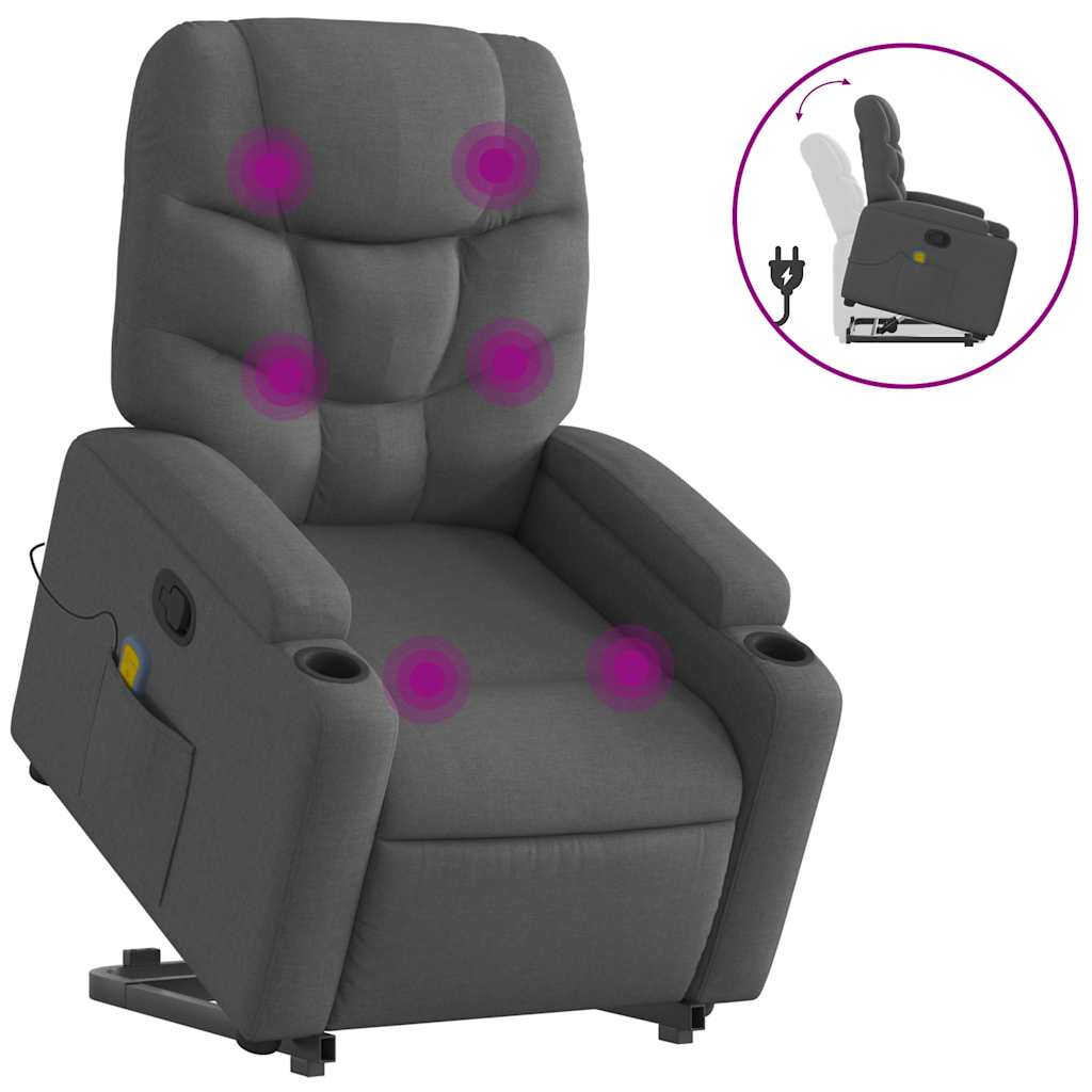 Poltrona Alzapersona Massaggi Reclinabile Grigio Scuro Tessuto | homemem39