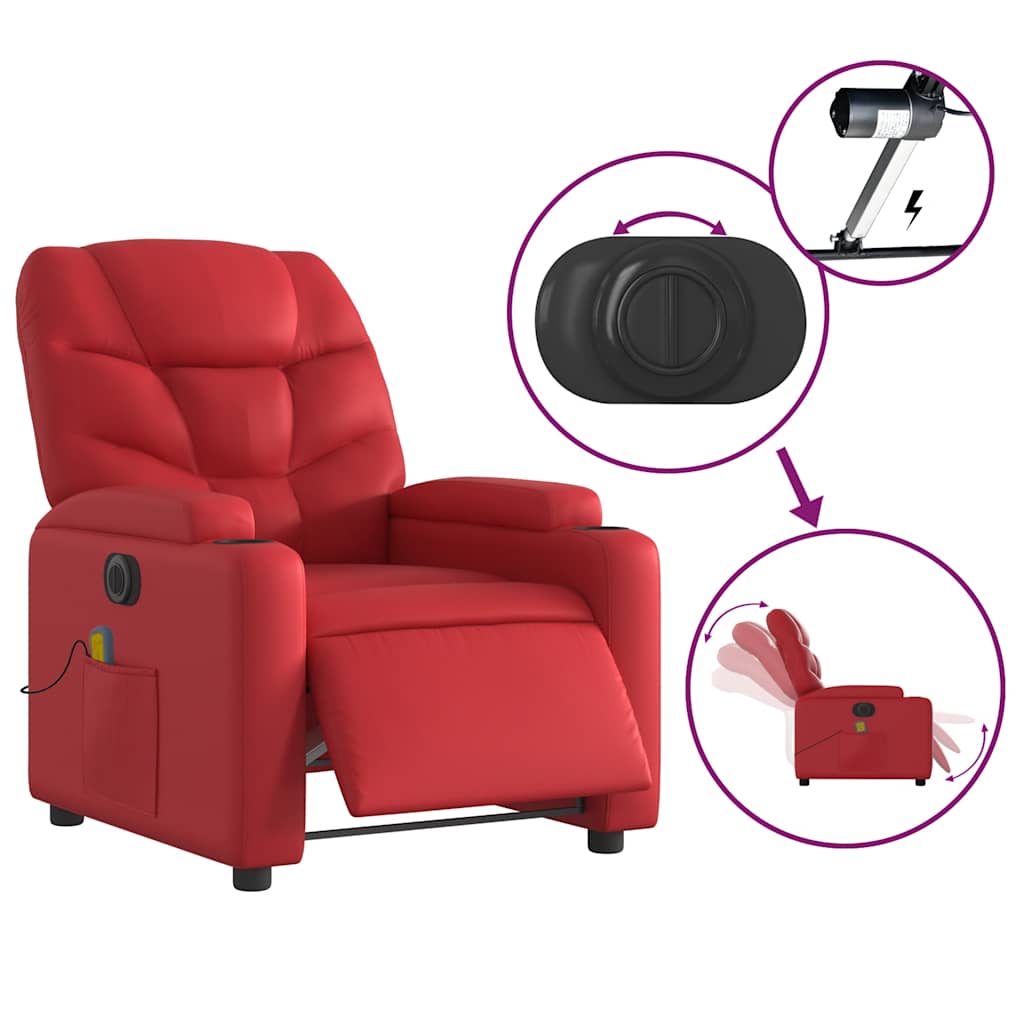Poltrona Massaggio Elettrica Reclinabile Rosso Similpelle | homemem39