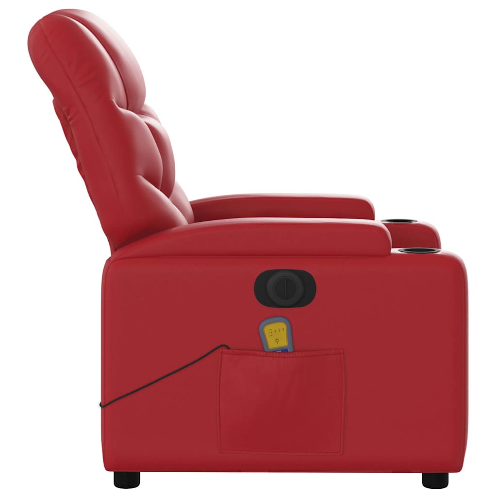 Poltrona Massaggio Elettrica Reclinabile Rosso Similpelle