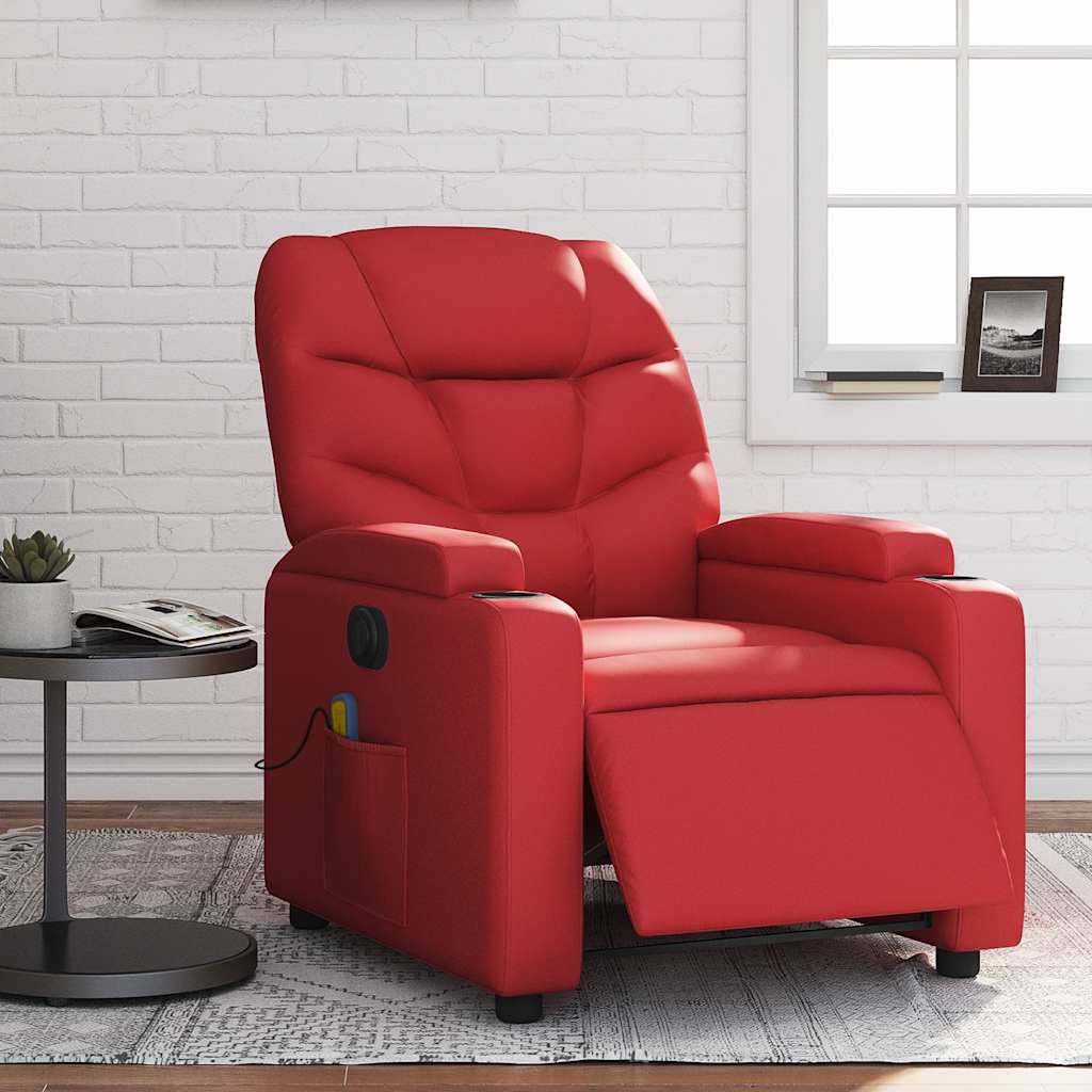 Poltrona Massaggio Elettrica Reclinabile Rosso Similpelle | homemem39