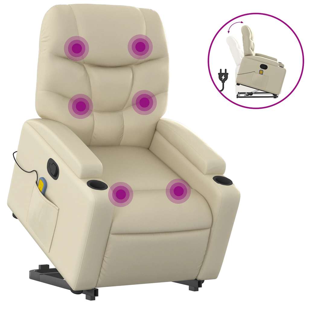 Poltrona Alzapersona Reclinabile Massaggio Crema Similpelle | homemem39