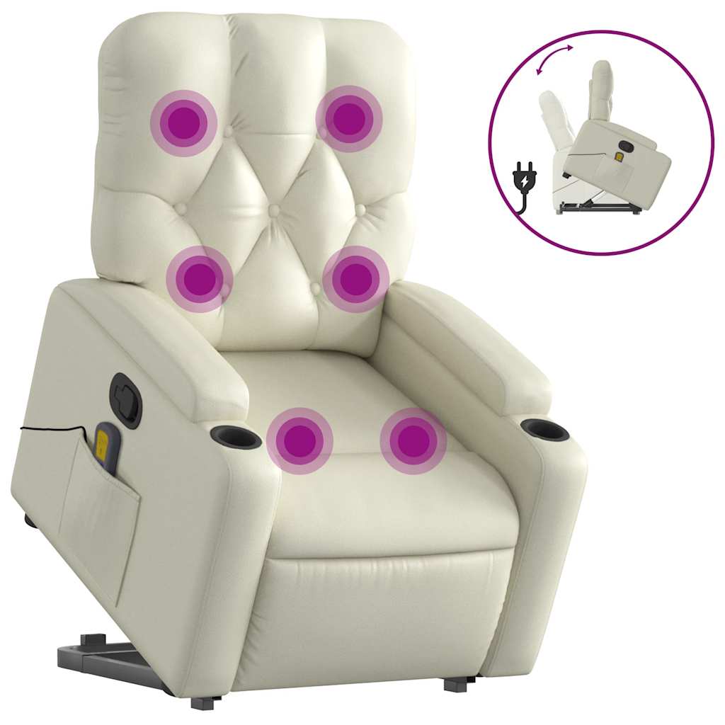 Poltrona Alzapersona Reclinabile Massaggio Crema Similpelle | homemem39