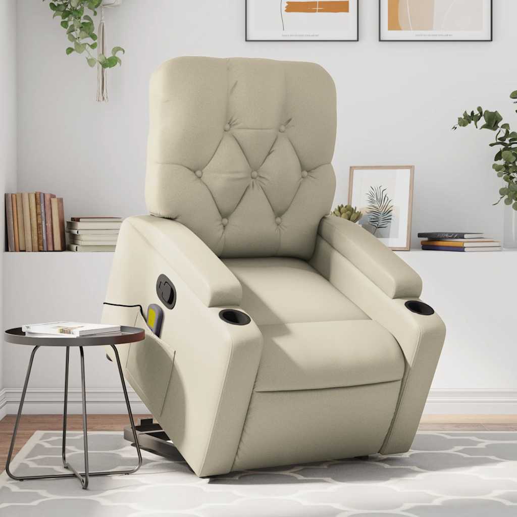 Poltrona Alzapersona Reclinabile Massaggio Crema Similpelle | homemem39