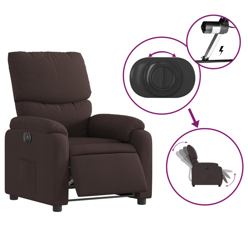 Poltrona Elettrica Reclinabile Marrone Scuro in Tessuto | homemem39