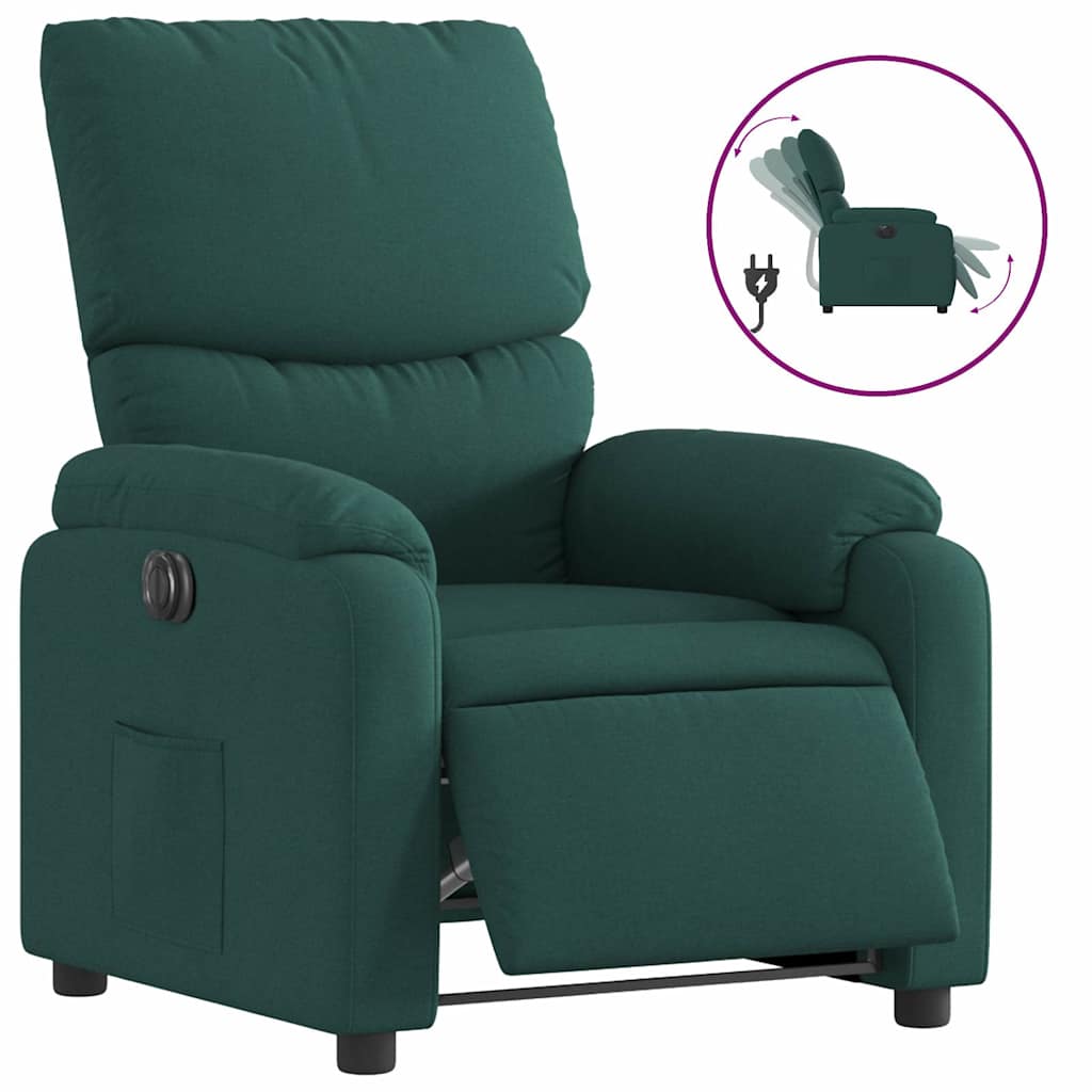 Poltrona Elettrica Reclinabile Verde Scuro in Tessuto | homemem39