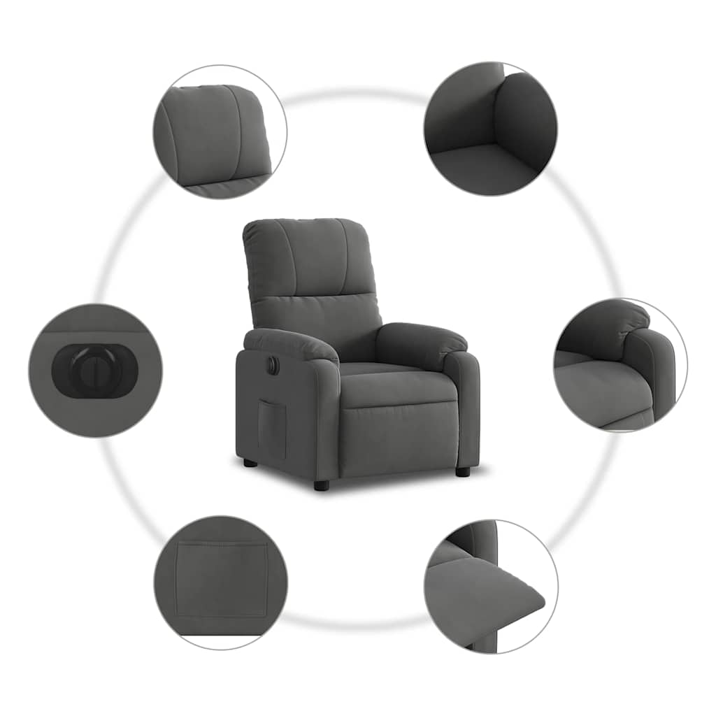 Poltrona Reclinabile Elettrica Grigio Scuro Tessuto Microfibra