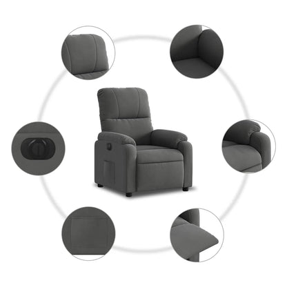 Poltrona Reclinabile Elettrica Grigio Scuro Tessuto Microfibra