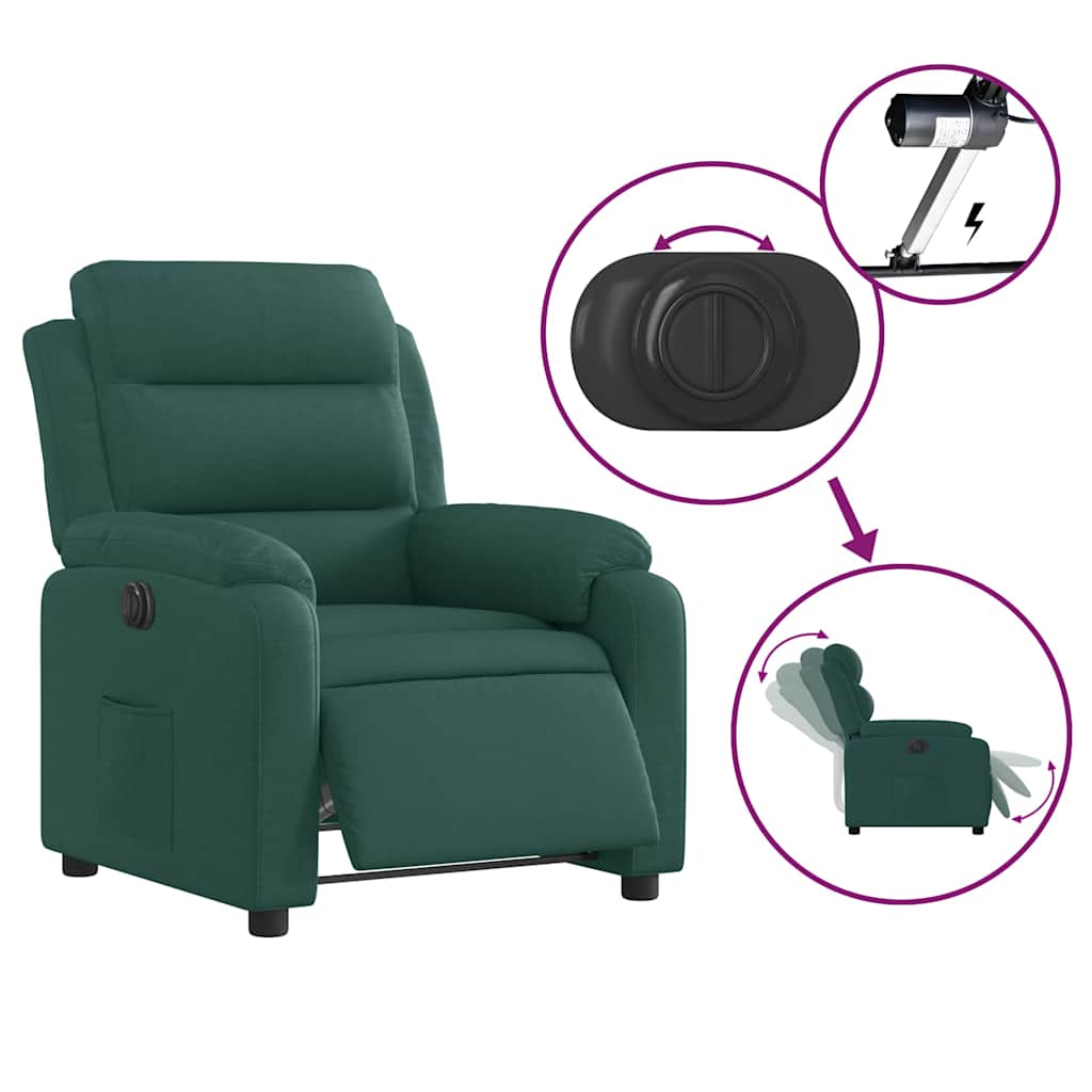 Poltrona Elettrica Reclinabile Verde Scuro in Tessuto | homemem39