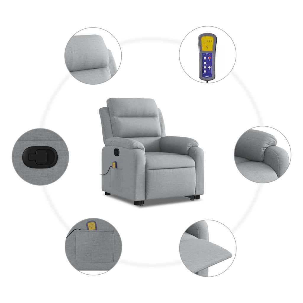 Poltrona Alzapersona Massaggi Reclinabile Grigio Chiaro Tessuto | homemem39