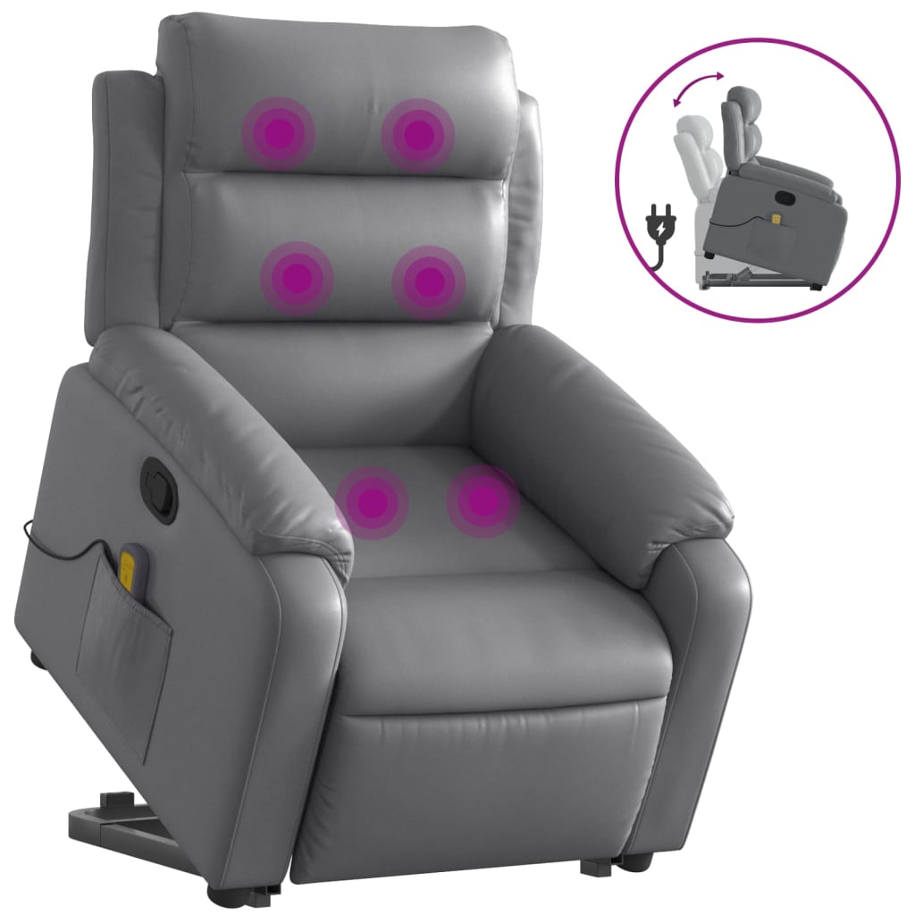 Reclining Massage Lift Chair Gray Faux Leather