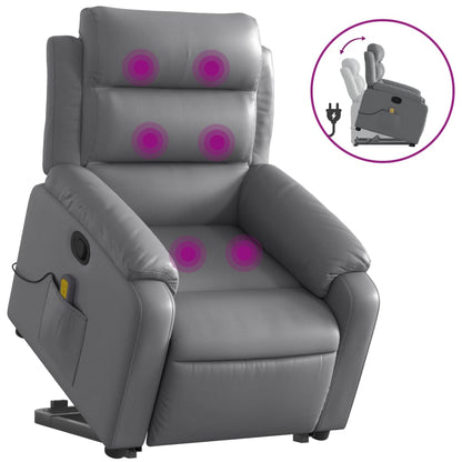 Reclining Massage Lift Chair Gray Faux Leather