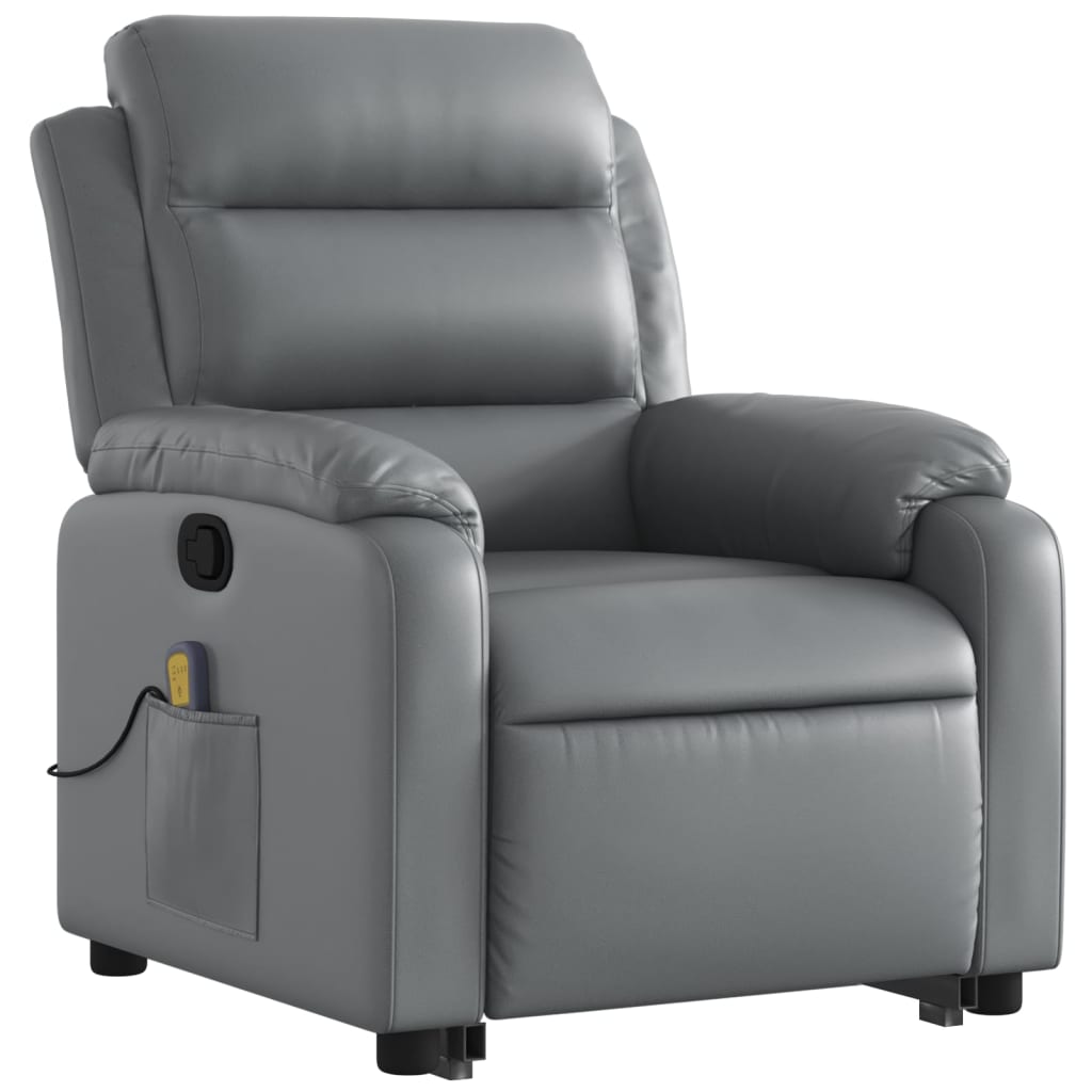 Reclining Massage Lift Chair Gray Faux Leather