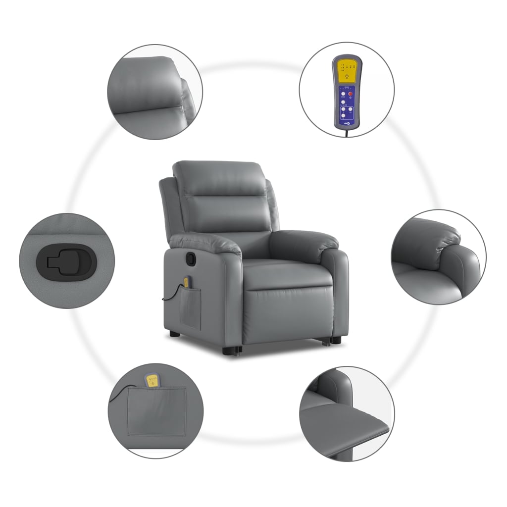 Reclining Massage Lift Chair Gray Faux Leather