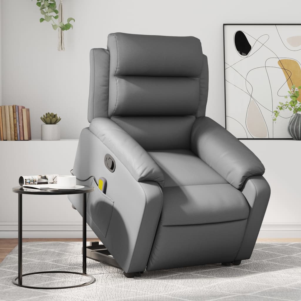 Reclining Massage Lift Chair Gray Faux Leather