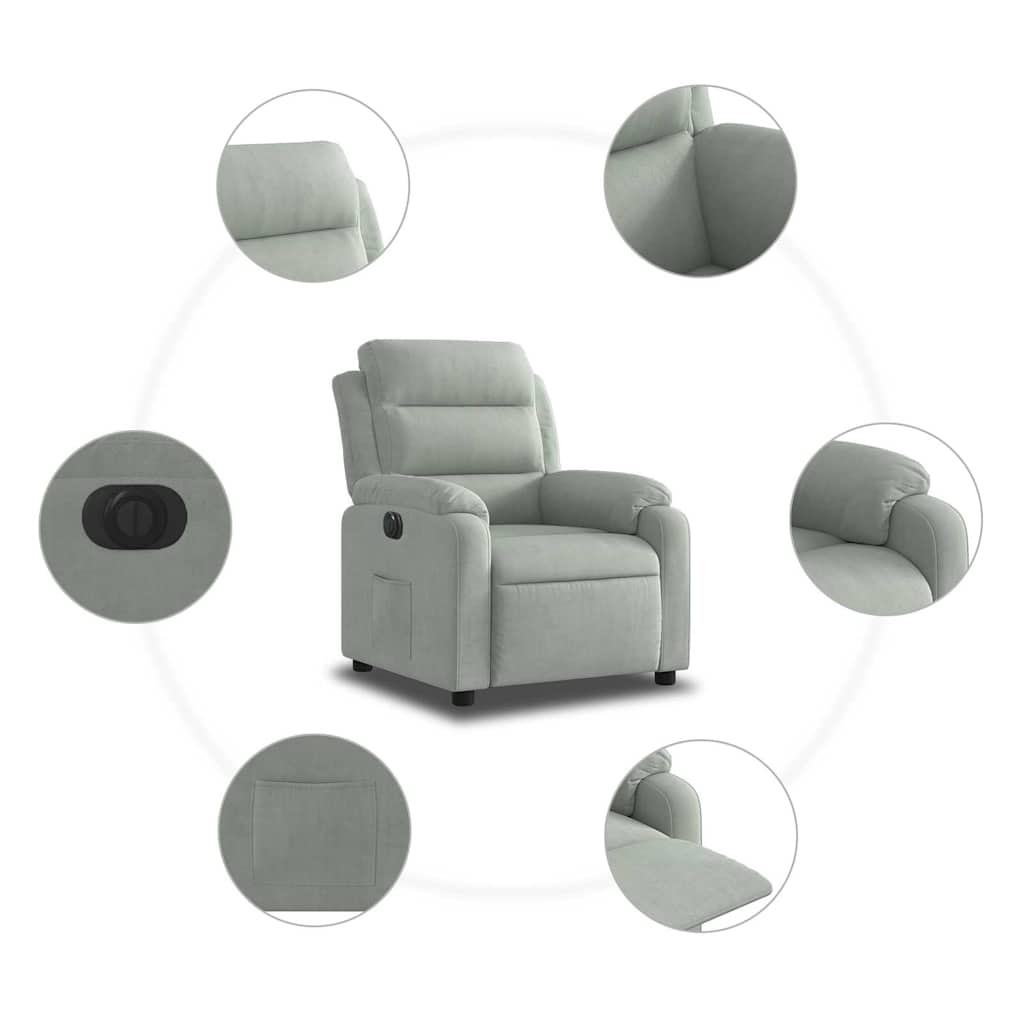 Poltrona Elettrica Reclinabile Grigio Chiaro in Vera Pelle | homemem39
