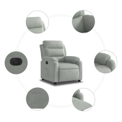 Poltrona Elettrica Reclinabile Grigio Chiaro in Vera Pelle | homemem39