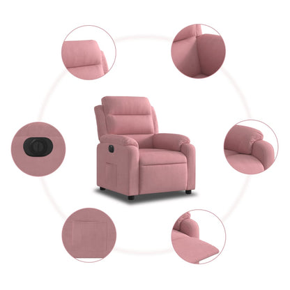 Poltrona Elettrica Reclinabile Massaggio in Velluto Rosa
