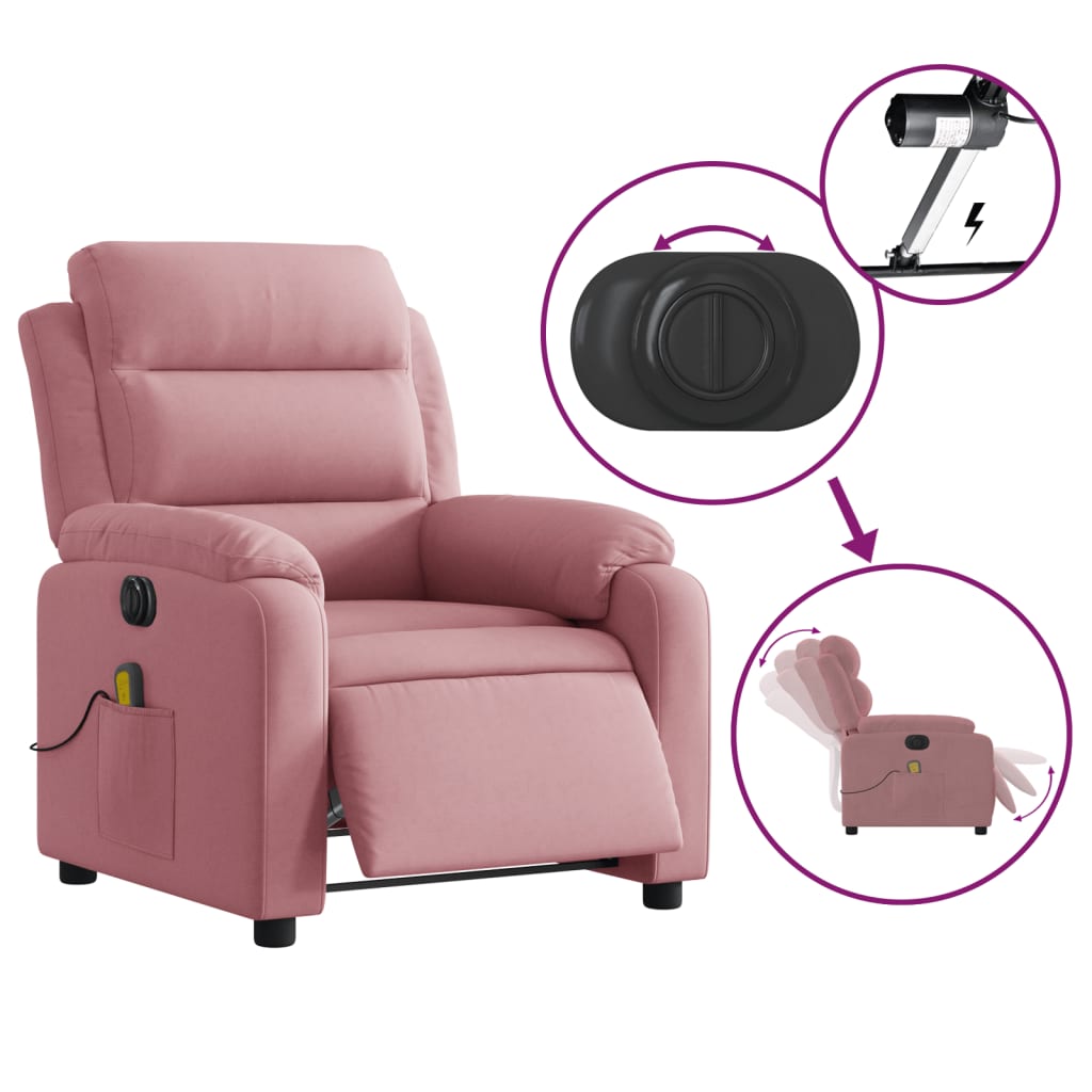 Poltrona Massaggiante Reclinabile Elettrica Rosa Velluto | homemem39