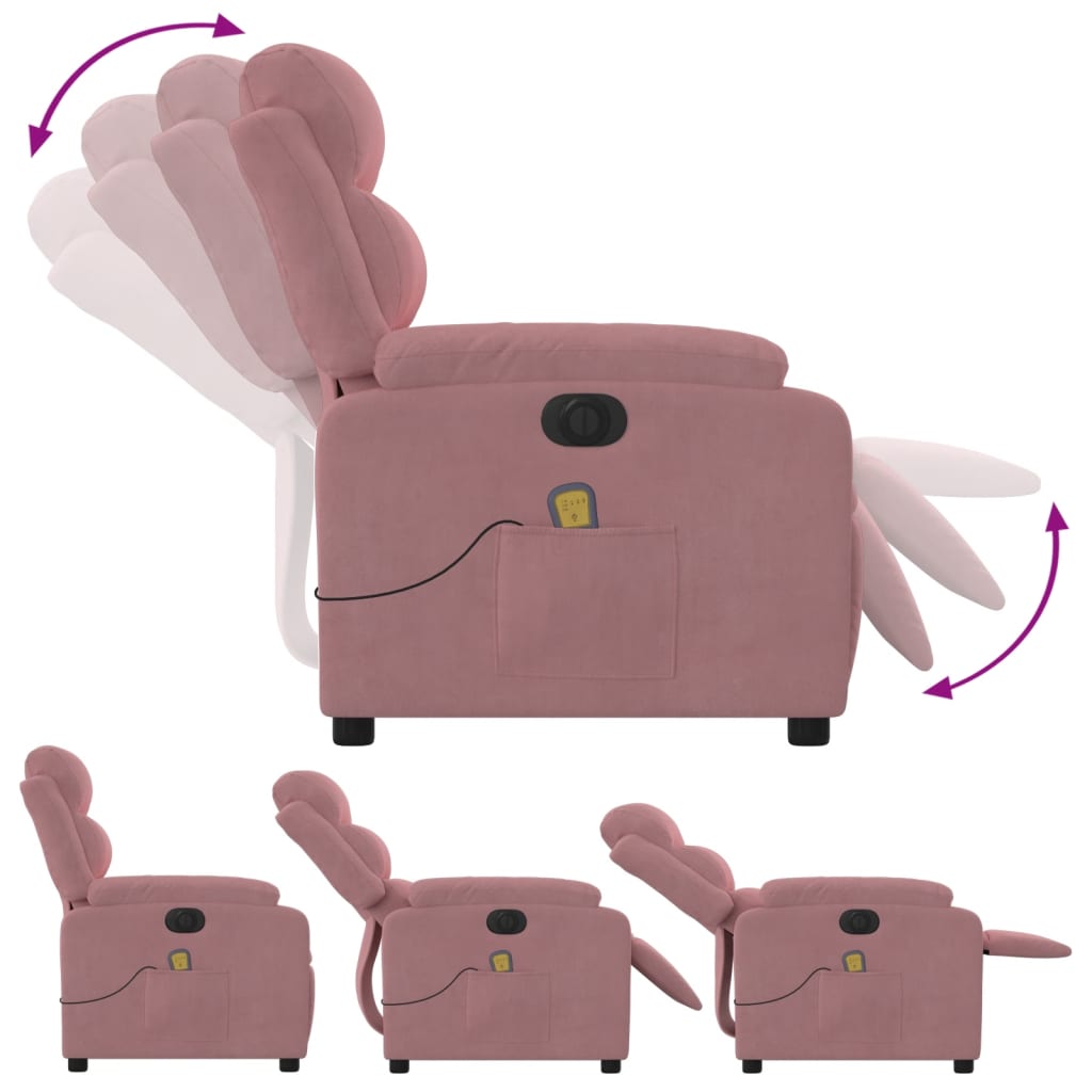 Poltrona Massaggiante Reclinabile Elettrica Rosa Velluto