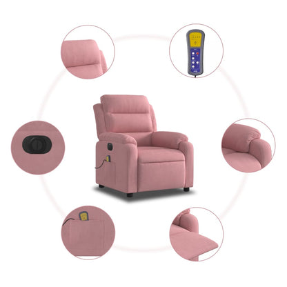 Poltrona Massaggiante Reclinabile Elettrica Rosa Velluto