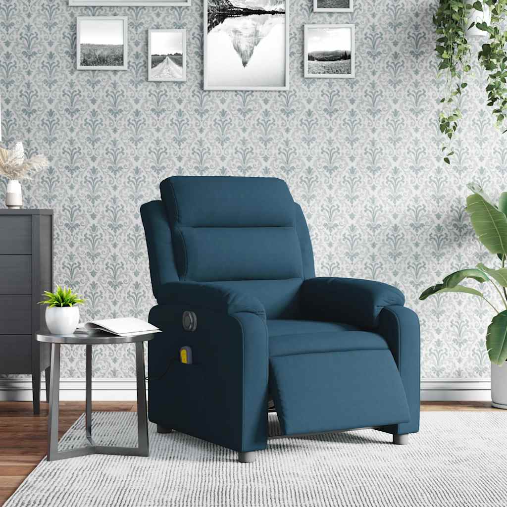 Poltrona Massaggiante Reclinabile Elettrica Blu in Velluto