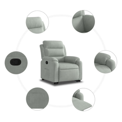Poltrona Alzapersona Reclinabile Grigio Chiaro in Velluto | homemem39
