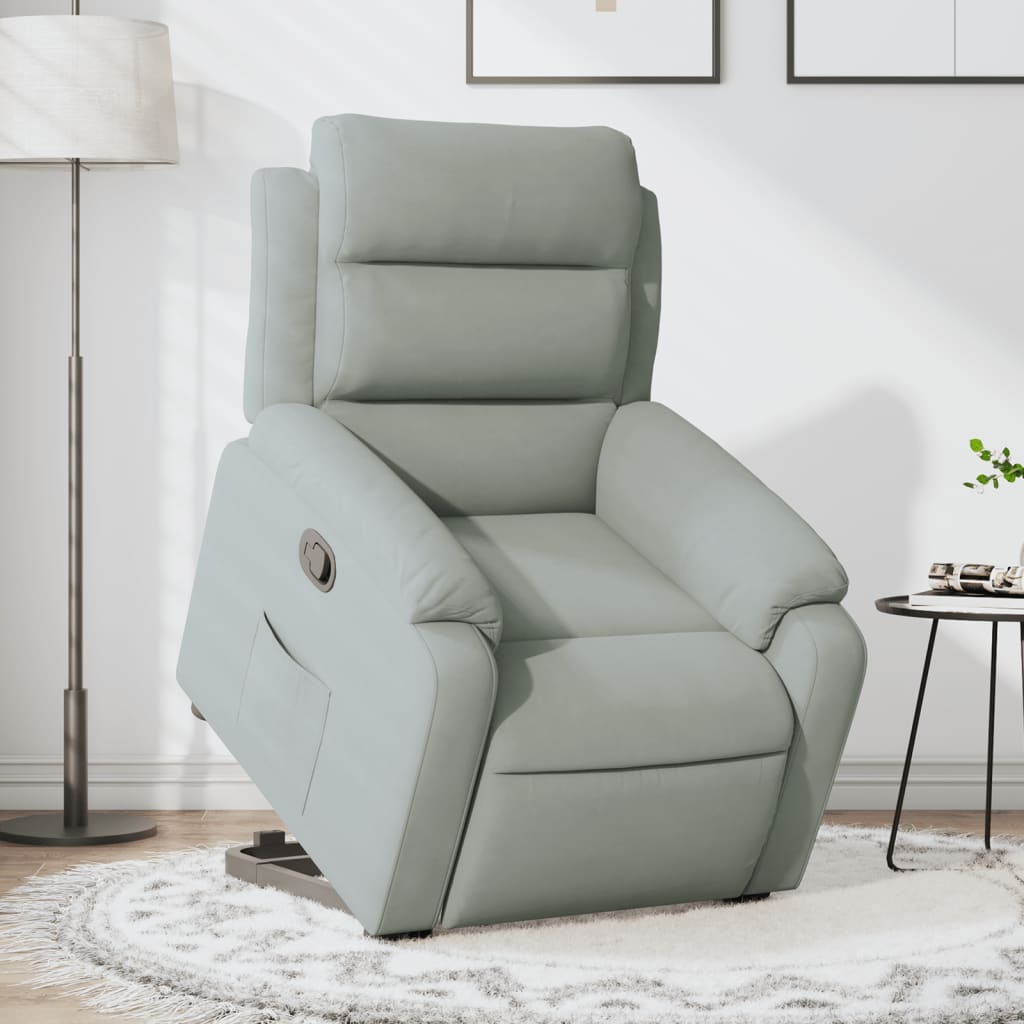 Poltrona Alzapersona Reclinabile Grigio Chiaro in Velluto | homemem39