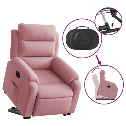 Poltrona Alzapersona Reclinabile Rosa in Velluto